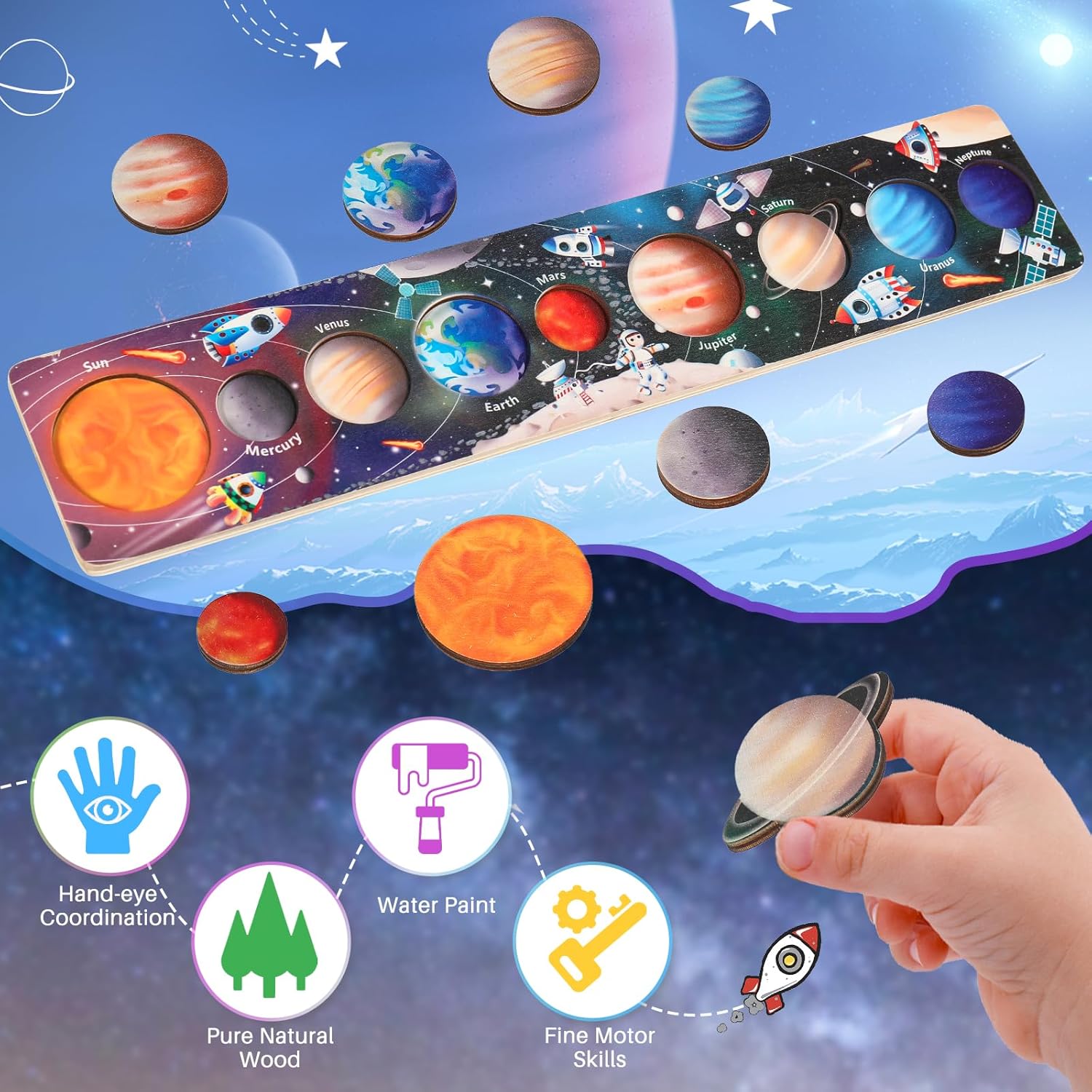 Children Wooden Space Planet P - огляд і ціна Montessori Shelf Toy
